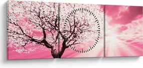 Tabloul cu pomul roz (cu ceas) (90x30 cm)