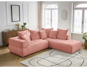 Colțar roz cu tapițerie din chenille (cu colț pe partea dreaptă/în formă de ”L”) Whesley – Bobochic Paris