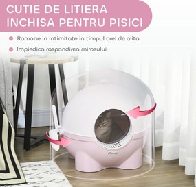 PawHut Litieră cu Capac pentru Pisici, Litiera pentru Pisici Mare cu Capac, Lopatica, Pedala pentru Nisipul care Cade, Maner Superior, Verde Deschis | Aosom Romania