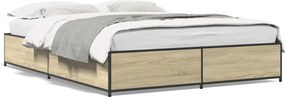 vidaXL Cadru de pat, stejar sonoma, 150x200cm, lemn prelucrat și metal