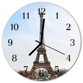 Ceas de perete din sticla rotund Turnul Eiffel Arhitectura Brown