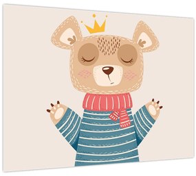 Tablou - Bej ursuleț de pluș cu coroană (70x50 cm)