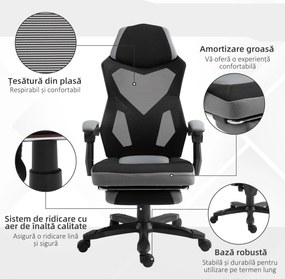 Vinsetto Scaun de Birou Ergonomic Reclinabil cu Suport Picioare Retractabil, Gri | Aosom Romania