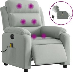 vidaXL Fotoliu electric de masaj rabatabil, gri deschis, catifea