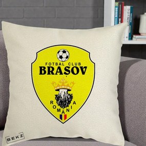 Perna Personalizata FC Brasov Fotbal Romania, 40x40 cm, Ecru, Husa Detasabila, Perna Inclusa, BEKZ®