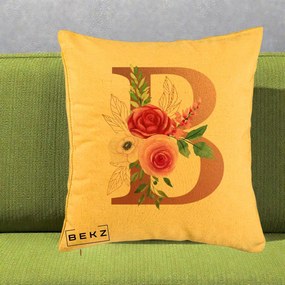 Cadou Personalizat - Perna Personalizata Monograma Rose Gold Litera B, 40x40 cm, Galben, Husa Detasabila, Perna Inclusa, BEKZ®