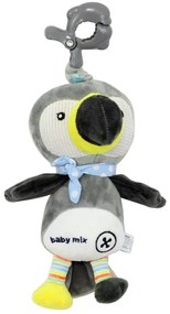 Baby Mix Jucărie de pluș cu mașină de jucat șiclip Tukan gri, 24 cm