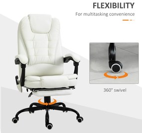 Vinsetto Scaun de birou de masaj, scaun de birou, scaun ergonomic cu înălțime reglabilă, spătar inclinabil și telecomandă cu fir, suport pentru picioare retractabil și pivotant la 360°, alb | Aosom Romania