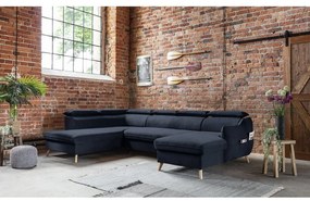 Colțar albastru închis extensibil cu tapițerie din catifea (cu colț pe partea stângă /în formă de "U") Sweet Harmony – Miuform