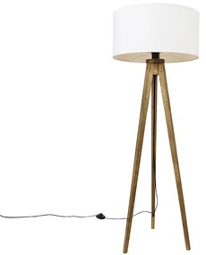 Lampă de podea rustică trepied din lemn vintage cu abajur alb 50 cm - Tripod Classic