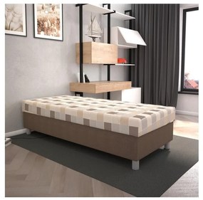 Pat tapițat GEORGE 90 x 200 cm, cu spațiu de depozitare și saltea, maro