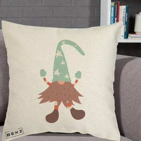 Perna Decorativa Pitic Gnom Nordic cu Cadou Menta, 40x40 cm, Ecru, Husa Detasabila, Perna Inclusa, BEKZ®
