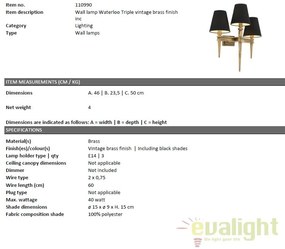 Aplica LUX cu 3 brate din alama finisaj vintage, Waterloo Triple 110990 HZ
