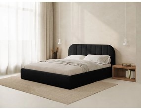 Pat matrimonial negru tapițat cu spațiu de depozitare cu somieră 200x200 cm Juno – Windsor &amp; Co Sofas