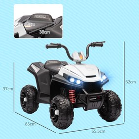 AIYAPLAY ATV Electric pentru Copii 12V cu 2 Motoare, Suspensii, Faruri LED, MP3, 37-60 Luni, Interior Exterior, Alb | Aosom Romania