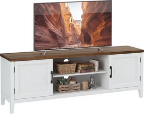 HOMCOM Comodă TV 140 cm, mobilier TV pentru televizoare până la 106,7 cm cu 2 uși, 2 compartimente deschise, alb și maro | Aosom Romania