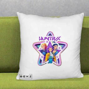 Perna Personalizata K-pop HUNTRX Trio Stea cu Pisica, 40x40 cm, Alb Pufos, Husa Detasabila, Perna Inclusa, BEKZ®