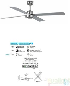 Ventilator modern cu telecomanda diam. 128 cm, JUST FAN Cromat 33394