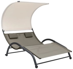vidaXL Șezlong de plajă dublu cu baldachin, gri taupe, textilenă