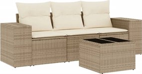 vidaXL Set canapele de grădină, 4 piese, cu perne, bej, poliratan