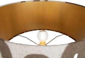 Lampă de podea cu trepied din lemn cu abajur bej și maro cu dungi 50cm - Lou