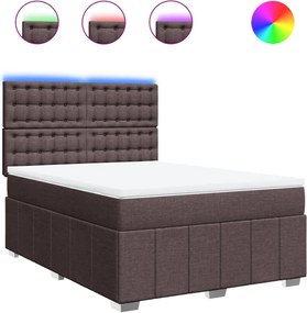 vidaXL Pat continental cu saltea, maro închis, 140x200 cm, textil