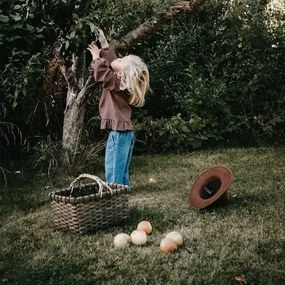 Coș de picnic din lemn gri, împletit manual, cu mânere, 27 × 37.5 × 27 cm, „Kerstin"