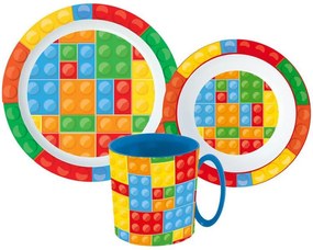 Bricks Set de masă cu model Lego, set micro plastic cu cană de 350 ml