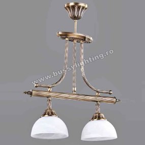 Lustra Pretoria cu 2 Brate, Desing Clasic, Finisaj Bronz Antic, Abajur Alb - Bussy Lighting 3079-52-02B