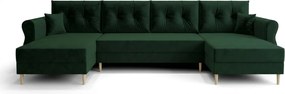 Canapea extensibila in forma de U SILVIANO 300x140 cm, verde inchis + 2 pernute CADOU