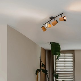 Spotlight de plafon negru cu abajur din plută 4 lumini reglabile - Corky