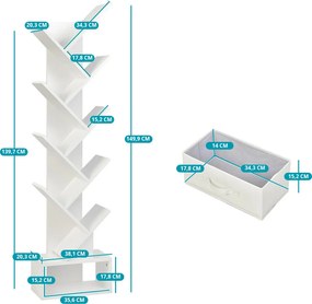 Bibliotecă cu 10 rafturi, albă