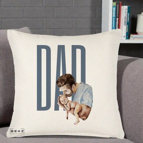 Cadou pentru Tata - Perna Personalizata DAD Tata si Nou-Nascut, 40x40 cm, Crem Reliefat, Husa Detasabila, Perna Inclusa, BEKZ®