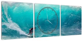 Tablou - Surfer în valuri (cu ceas) (90x30 cm)