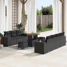 vidaXL Set de canapea de grădină cu 10 piese și perne, ratan negru, acacia