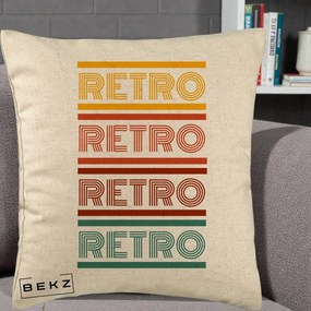 Perna Decorativa RETRO Text Multicolor, 40x40 cm, Bej, Husa Detasabila, Perna Inclusa, BEKZ®