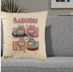 Perna Personalizata Labubu Sleeping Quad Grid, 40x40 cm, Bej, Husa Detasabila, Perna Inclusa, BEKZ®