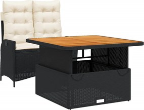 vidaXL Set mobilier de grădină cu perne, 2 piese, negru, poliratan