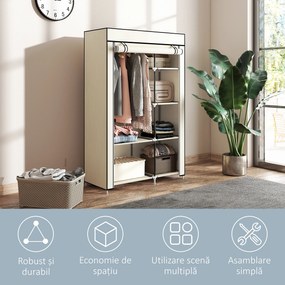 HOMCOM Dulap portabil din otel, netesut si PP cu 6 rafturi deschise, 1 cuier si usa cu balamale, 103x43x162,5 cm, gri | Aosom Romania