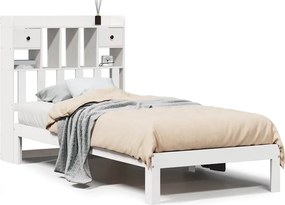 vidaXL Pat cu bibliotecă fără saltea, alb, 75x190 cm, lemn masiv pin