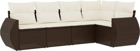 vidaXL Set canapele de grădină cu perne, 5 piese, maro, poliratan