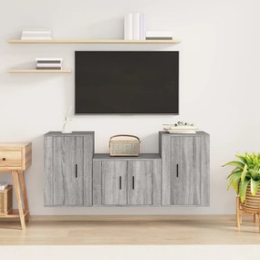 vidaXL Set dulap TV, 3 piese, gri sonoma, lemn prelucrat