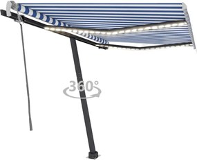 vidaXL Copertină retractabilă manual cu LED albastru și alb 300x250 cm