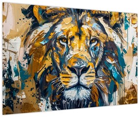 Tablou - pictură în ulei abstractă cu leu (90x60 cm)