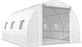 Outsunny Seră de Grădină Tip Tunel 4x3x2 m cu 2 Bare Detașabile, Uși Rulabile și Ferestre cu Plasă, Seră pentru Grădină de Legume și Flori, Structură din Oțel Zincat și Acoperire PE, Alb | Aosom Romania
