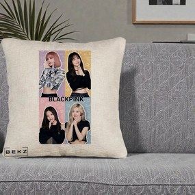 Perna Personalizata K-pop BLACKPINK Negru, 40x40 cm, Bej Canapea, Husa Detasabila, Perna Inclusa, BEKZ®