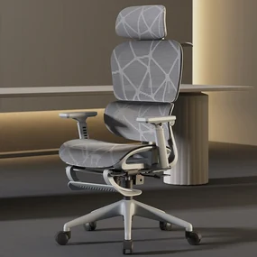 Scaun ergonomic, functie translatie sezut, cotiere reglabile 3D, tetiera 3D, suport lombar reglabil, spătar reglabil inaltime, pivotant, suport picioare, Gri