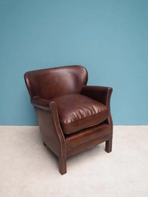 Fotoliu clasic din piele integrală superioară cu șezut kilim și picioare din lemn de stejar, „Turner”