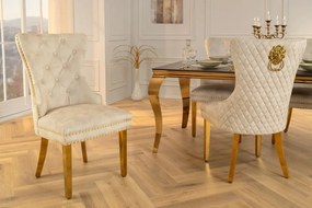 Set 2 scaune Stil Baroc, Catifea, Bej, Metal, Auriu, Castle