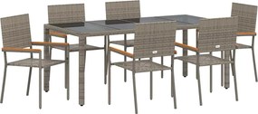vidaXL Set de masă pentru grădină 7 pcs Gri poliratan